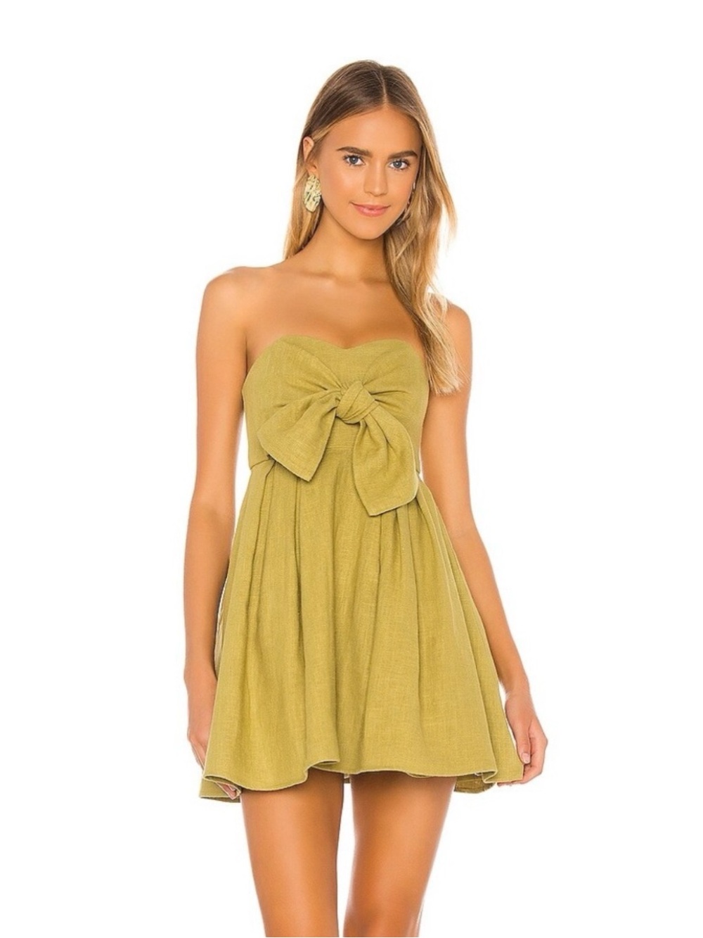 Lovers + Friends Strapless Olive Bow Mini Dress